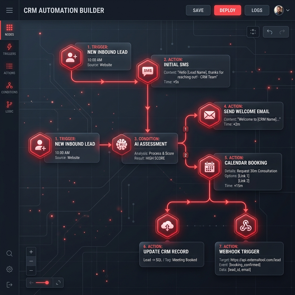obayedCRM Visual Node Workflow Automation Builder